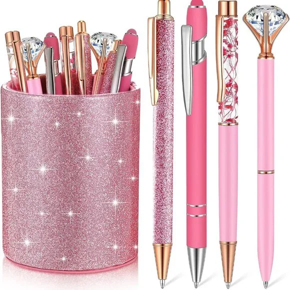 NWT Sparkling Bling Glitter Cup With 8 Ballpoint Pen Set Desk Set + FREE Gift - Picture 4 of 9